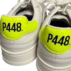 P448 Project Sustainability White Neon Yellow Leather Sneakers Size 37 US 7.5